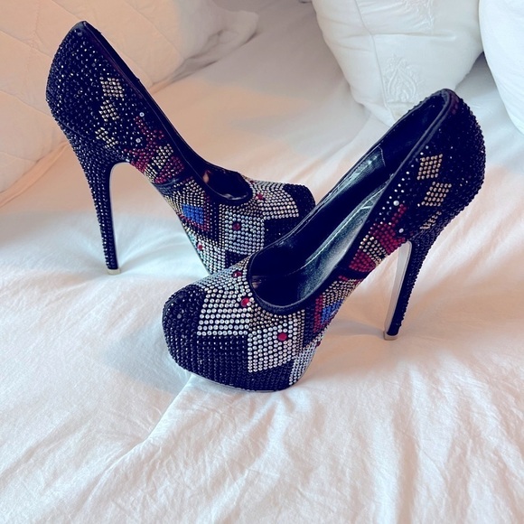 Mascotte “Linda 29” Rhinestone Studded Multicolored Platform 6” Heels Size 7.5 - Picture 7 of 13